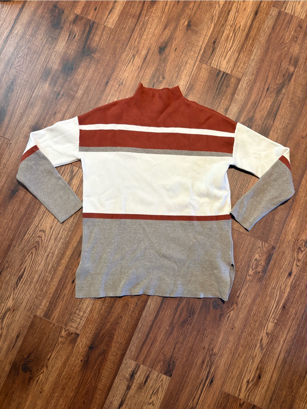 Cynthia Rowley Rust, Cream & Light Gray Colorblock Mock Neck Sweater